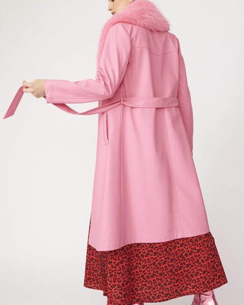 Pink Eco Leather Trench Coat-1