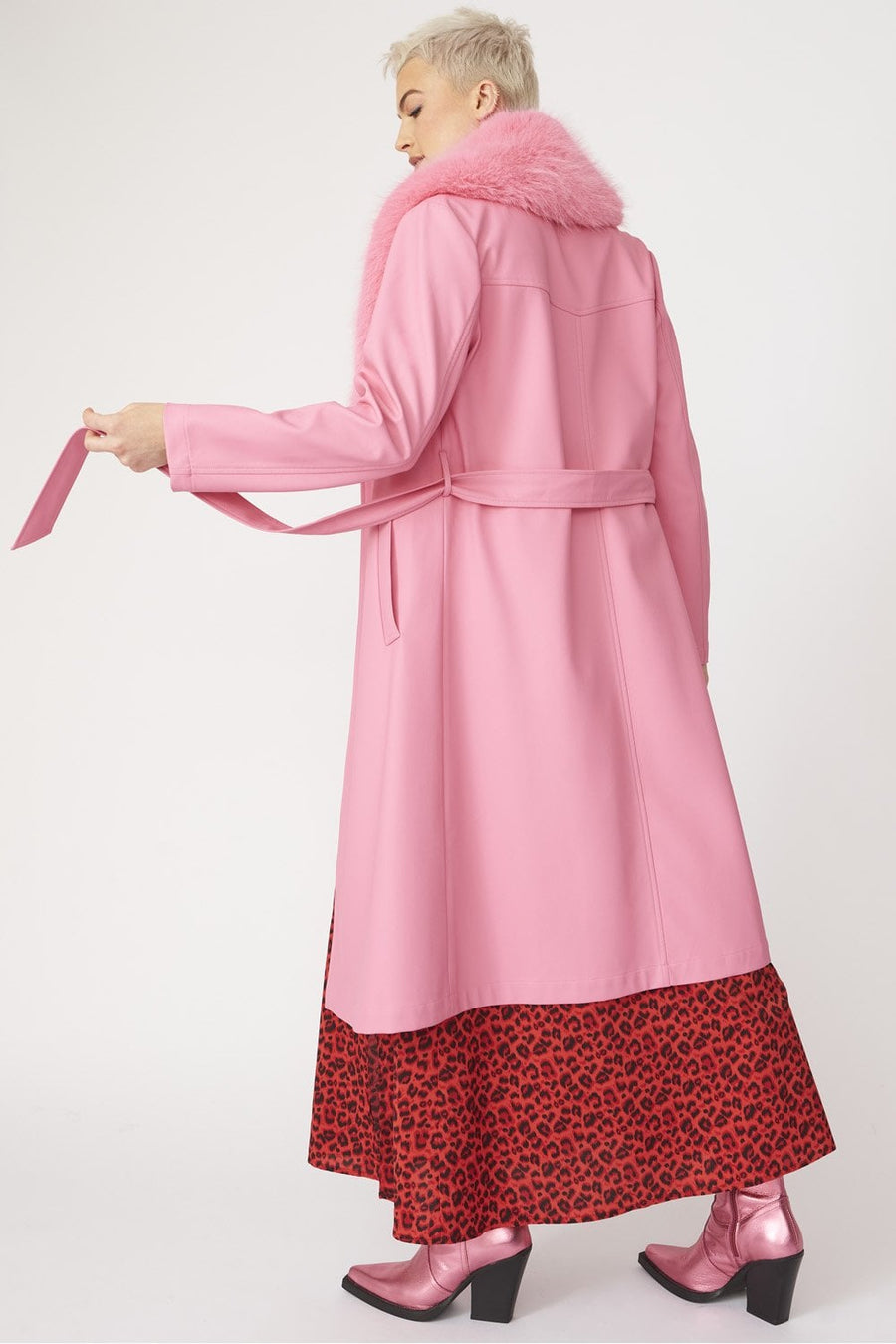 Ursula — Pink Eco Leather Trench Coat, alternate view 2