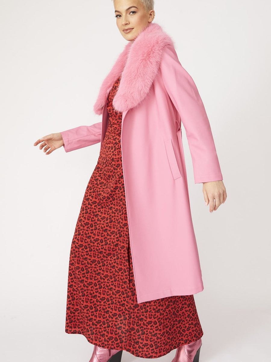 Pink Eco Leather Trench Coat-2