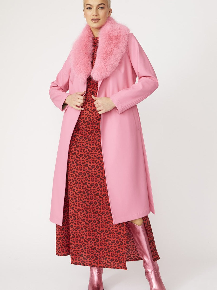 Pink Eco Leather Trench Coat-3