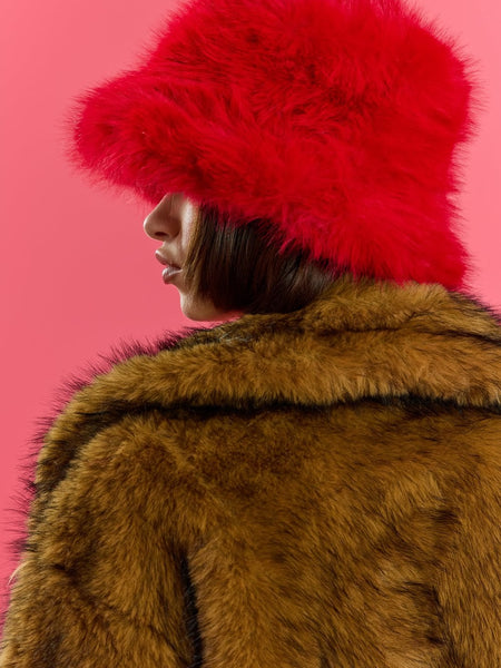 Red Eco Bamboo Faux Fur Bucket Hat