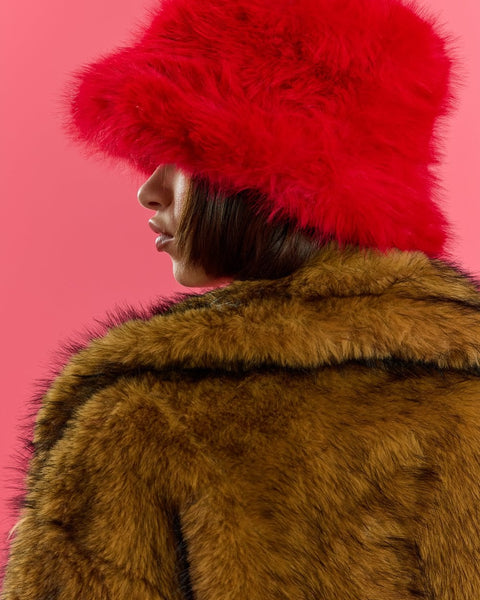 Red Eco Bamboo Faux Fur Bucket Hat