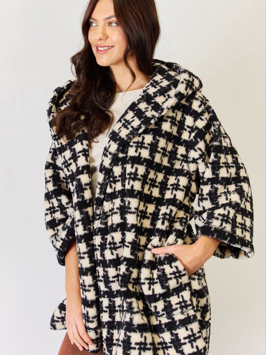 J.NNA Fuzzy Plaid Waist Tie Hooded Robe Cardigan - Opulent EmpireJ.NNA Fuzzy Plaid Waist Tie Hooded Robe CardiganOpulent Empire