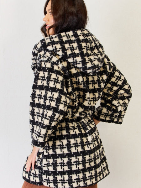 J.NNA Fuzzy Plaid Waist Tie Hooded Robe Cardigan - Opulent EmpireJ.NNA Fuzzy Plaid Waist Tie Hooded Robe CardiganOpulent Empire