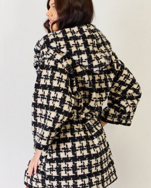 J.NNA Fuzzy Plaid Waist Tie Hooded Robe Cardigan - Opulent EmpireJ.NNA Fuzzy Plaid Waist Tie Hooded Robe CardiganOpulent Empire