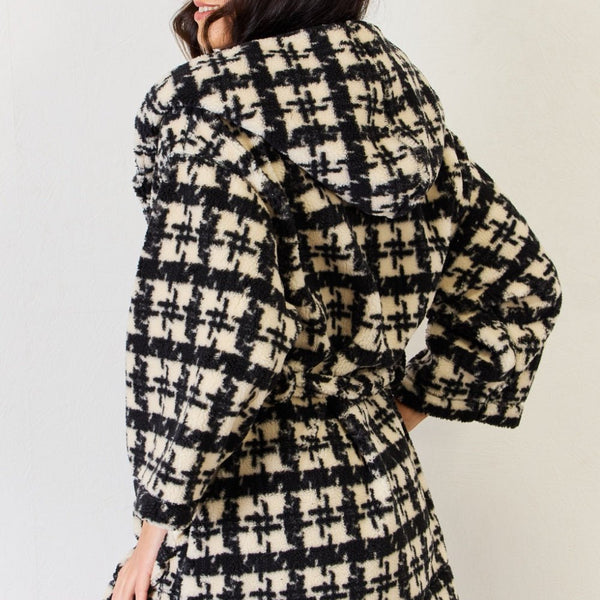 J.NNA Fuzzy Plaid Waist Tie Hooded Robe Cardigan - Opulent EmpireJ.NNA Fuzzy Plaid Waist Tie Hooded Robe CardiganOpulent Empire