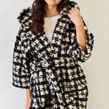 J.NNA Fuzzy Plaid Waist Tie Hooded Robe Cardigan - Opulent EmpireJ.NNA Fuzzy Plaid Waist Tie Hooded Robe CardiganOpulent Empire