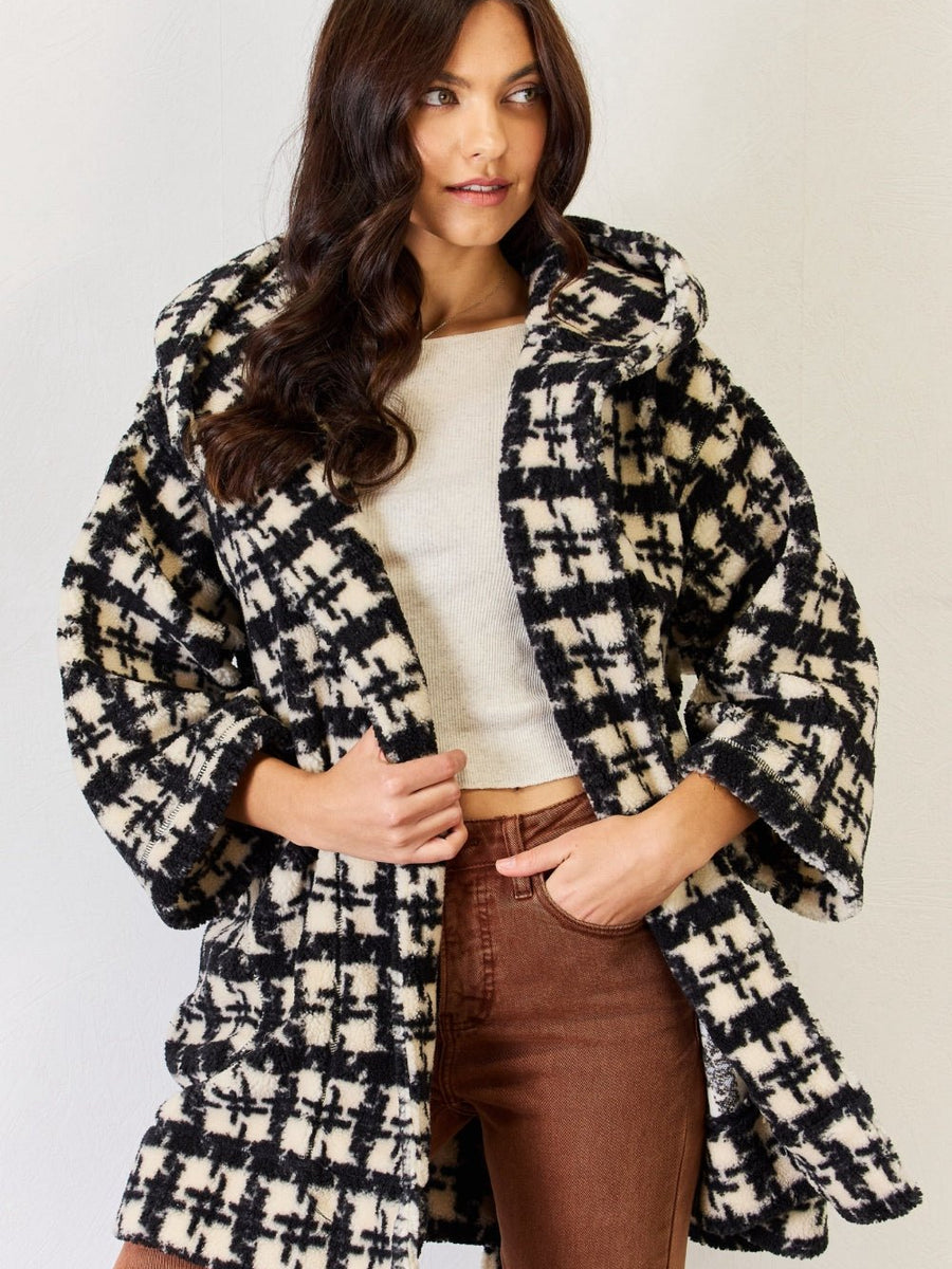 J.NNA Fuzzy Plaid Waist Tie Hooded Robe Cardigan - Opulent EmpireJ.NNA Fuzzy Plaid Waist Tie Hooded Robe CardiganOpulent Empire