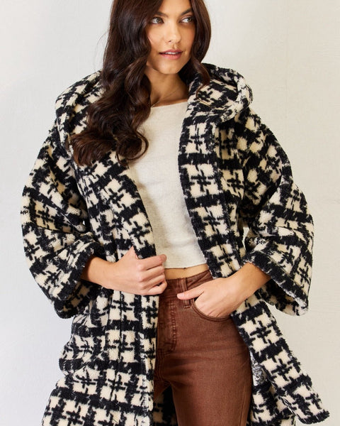 J.NNA Fuzzy Plaid Waist Tie Hooded Robe Cardigan - Opulent EmpireJ.NNA Fuzzy Plaid Waist Tie Hooded Robe CardiganOpulent Empire