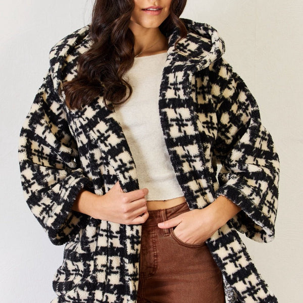 J.NNA Fuzzy Plaid Waist Tie Hooded Robe Cardigan - Opulent EmpireJ.NNA Fuzzy Plaid Waist Tie Hooded Robe CardiganOpulent Empire