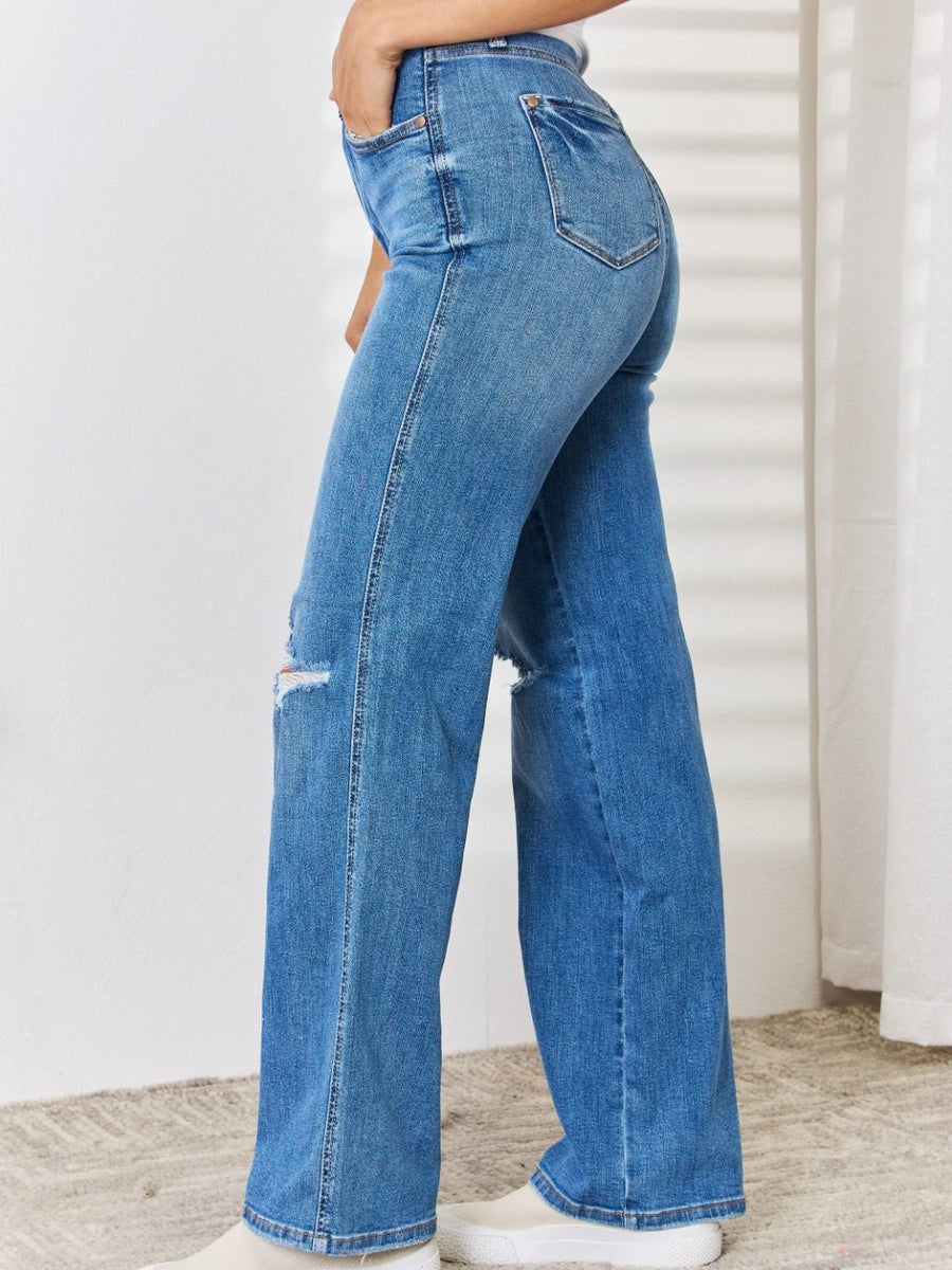 Judy Blue Full Size High Waist Distressed Straight-Leg Jeans - Opulent EmpireJudy Blue Full Size High Waist Distressed Straight-Leg JeansOpulent Empire