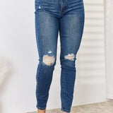 Judy Blue Full Size Mid Waist Distressed Slim Jeans - Opulent EmpireJudy Blue Full Size Mid Waist Distressed Slim JeansOpulent Empire