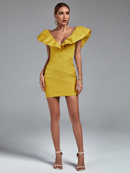 Elegant V-Neck Dress with Ruffles in Felicity Style