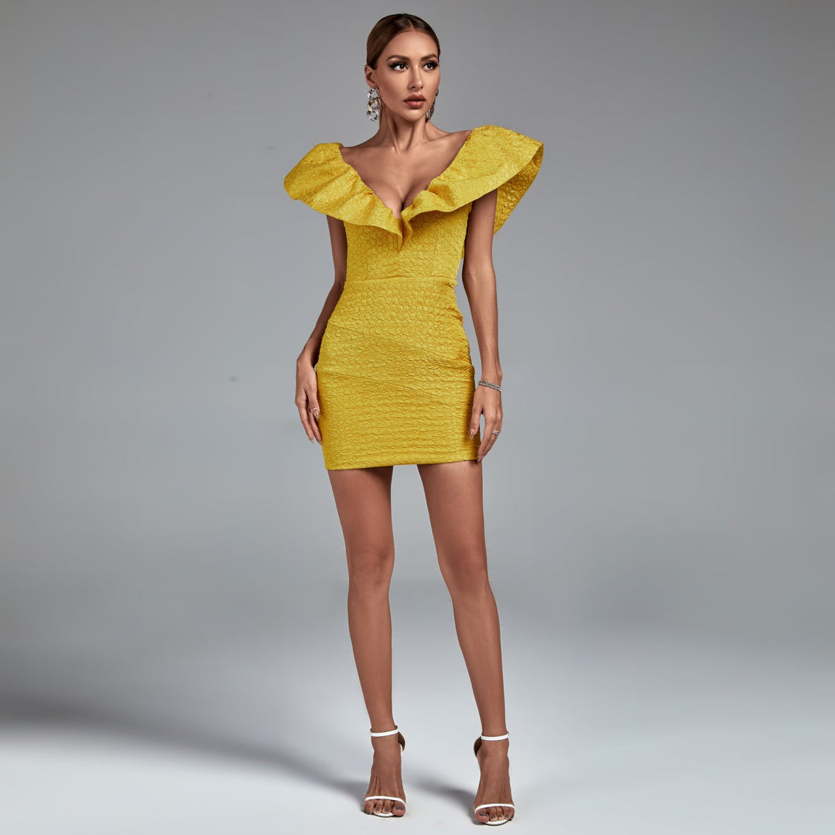 Paris Marceau — Elegant V-Neck Dress with Ruffles in Felicity Style, alternate view 3