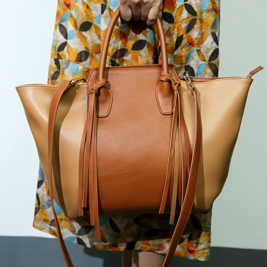Leather Portable Tassel Tote Bag For Women - Opulent Empire