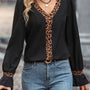 Leopard Contrast V-Neck Blouse - Opulent EmpireLeopard Contrast V-Neck BlouseOpulent Empire