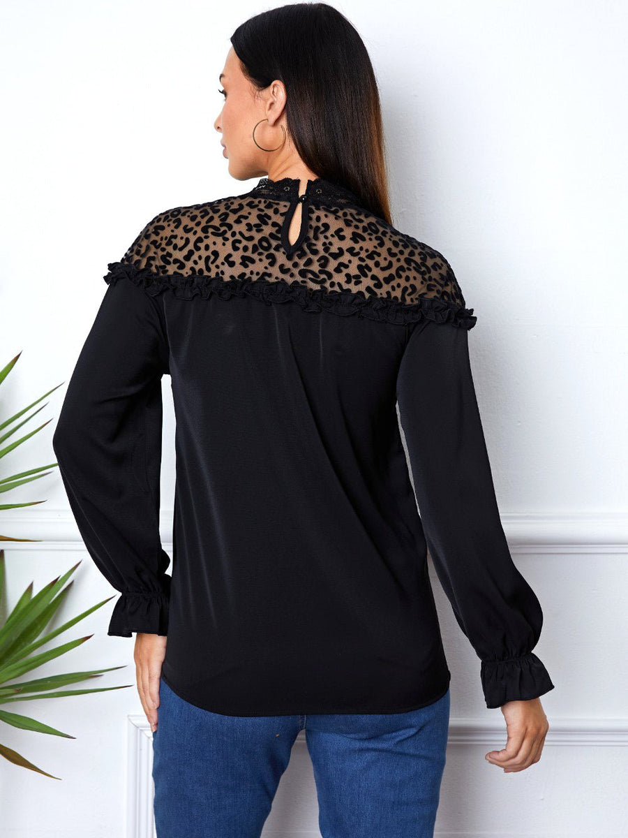 Leopard Frill Flounce Sleeve Blouse - Opulent EmpireLeopard Frill Flounce Sleeve BlouseOpulent Empire