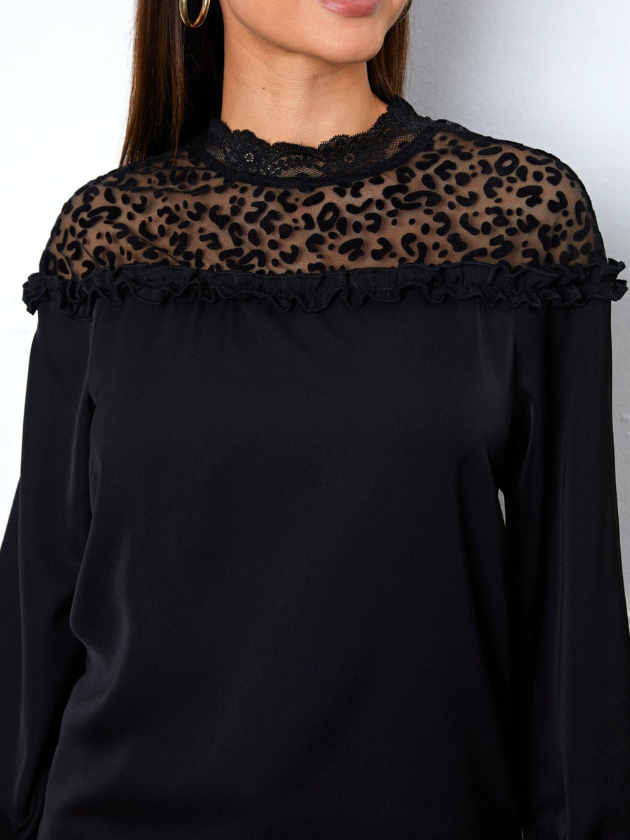 Leopard Frill Flounce Sleeve Blouse - Opulent EmpireLeopard Frill Flounce Sleeve BlouseOpulent Empire