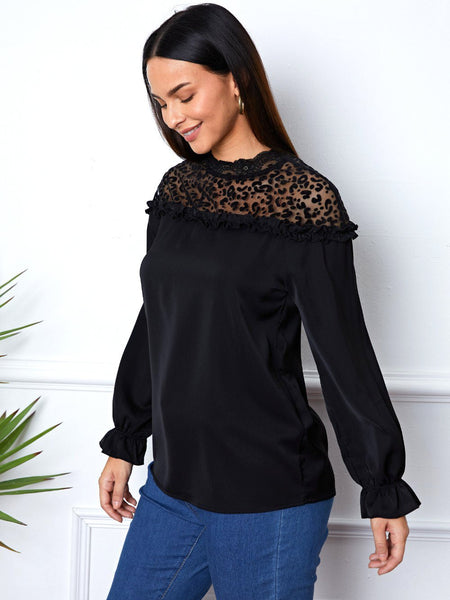 Leopard Frill Flounce Sleeve Blouse - Opulent EmpireLeopard Frill Flounce Sleeve BlouseOpulent Empire