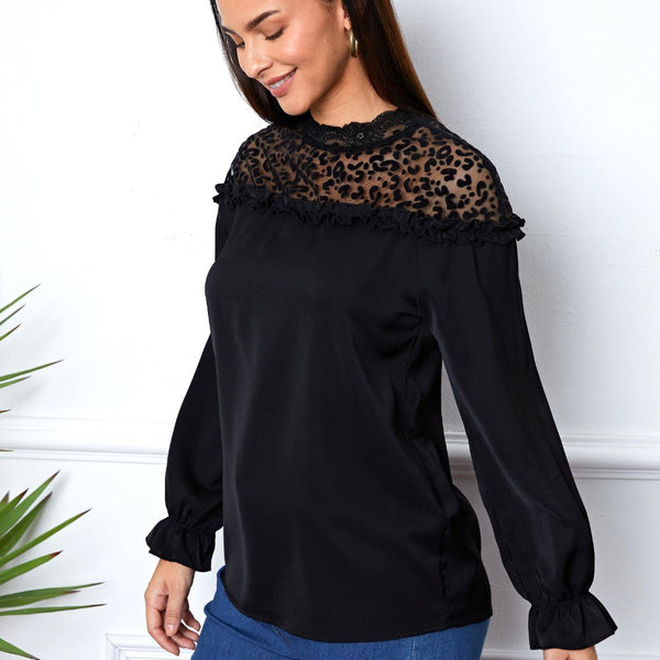 Leopard Frill Flounce Sleeve Blouse - Opulent EmpireLeopard Frill Flounce Sleeve BlouseOpulent Empire