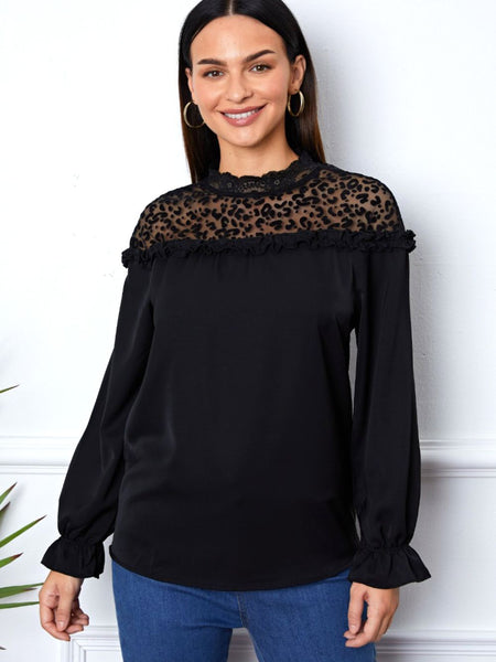 Leopard Frill Flounce Sleeve Blouse - Opulent EmpireLeopard Frill Flounce Sleeve BlouseOpulent Empire