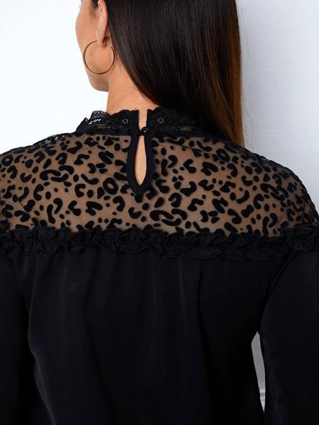 Leopard Frill Flounce Sleeve Blouse - Opulent EmpireLeopard Frill Flounce Sleeve BlouseOpulent Empire