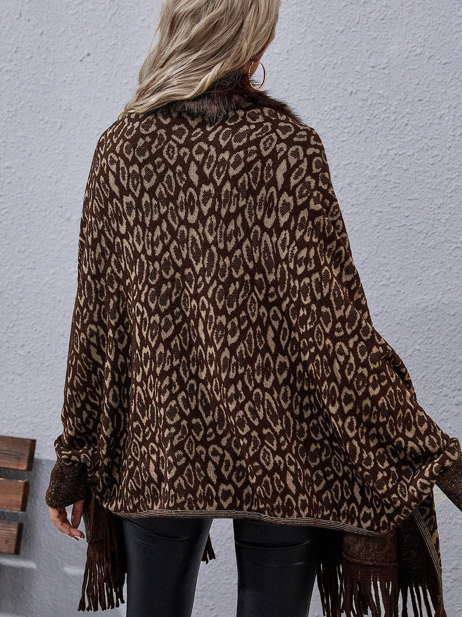 Leopard Fringe Detail Poncho - Opulent EmpireLeopard Fringe Detail PonchoOpulent EmpireClothing