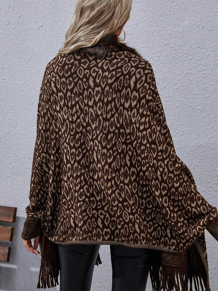 Leopard Fringe Detail Poncho - Opulent EmpireLeopard Fringe Detail PonchoOpulent EmpireClothing