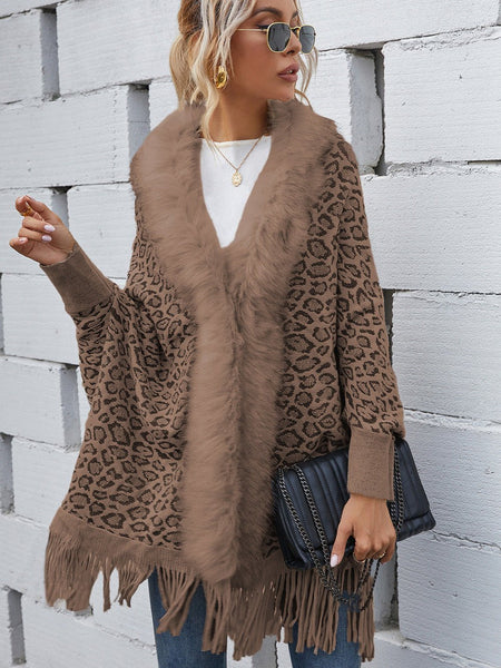 Leopard Fringe Detail Poncho - Opulent EmpireLeopard Fringe Detail PonchoOpulent EmpireClothing