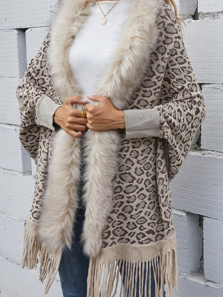 Leopard Fringe Detail Poncho - Opulent EmpireLeopard Fringe Detail PonchoOpulent EmpireClothing