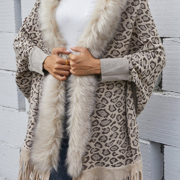 Leopard Fringe Detail Poncho - Opulent EmpireLeopard Fringe Detail PonchoOpulent EmpireClothing