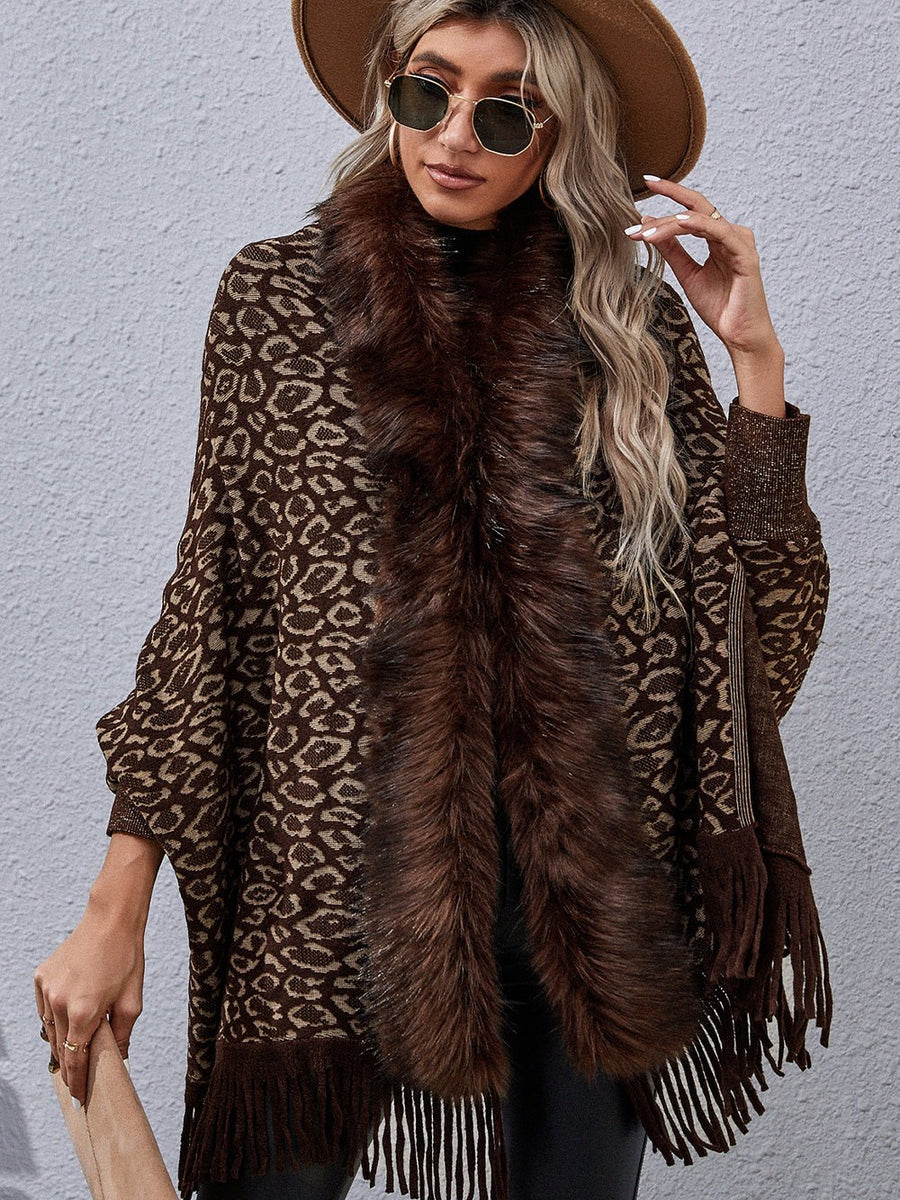 Leopard Fringe Detail Poncho - Opulent EmpireLeopard Fringe Detail PonchoOpulent EmpireClothing