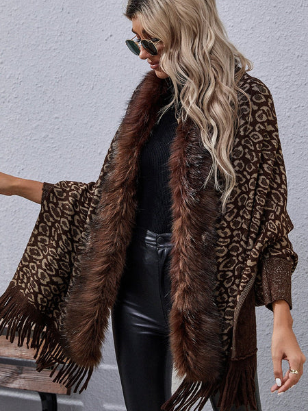 Leopard Fringe Detail Poncho - Opulent EmpireLeopard Fringe Detail PonchoOpulent EmpireClothing