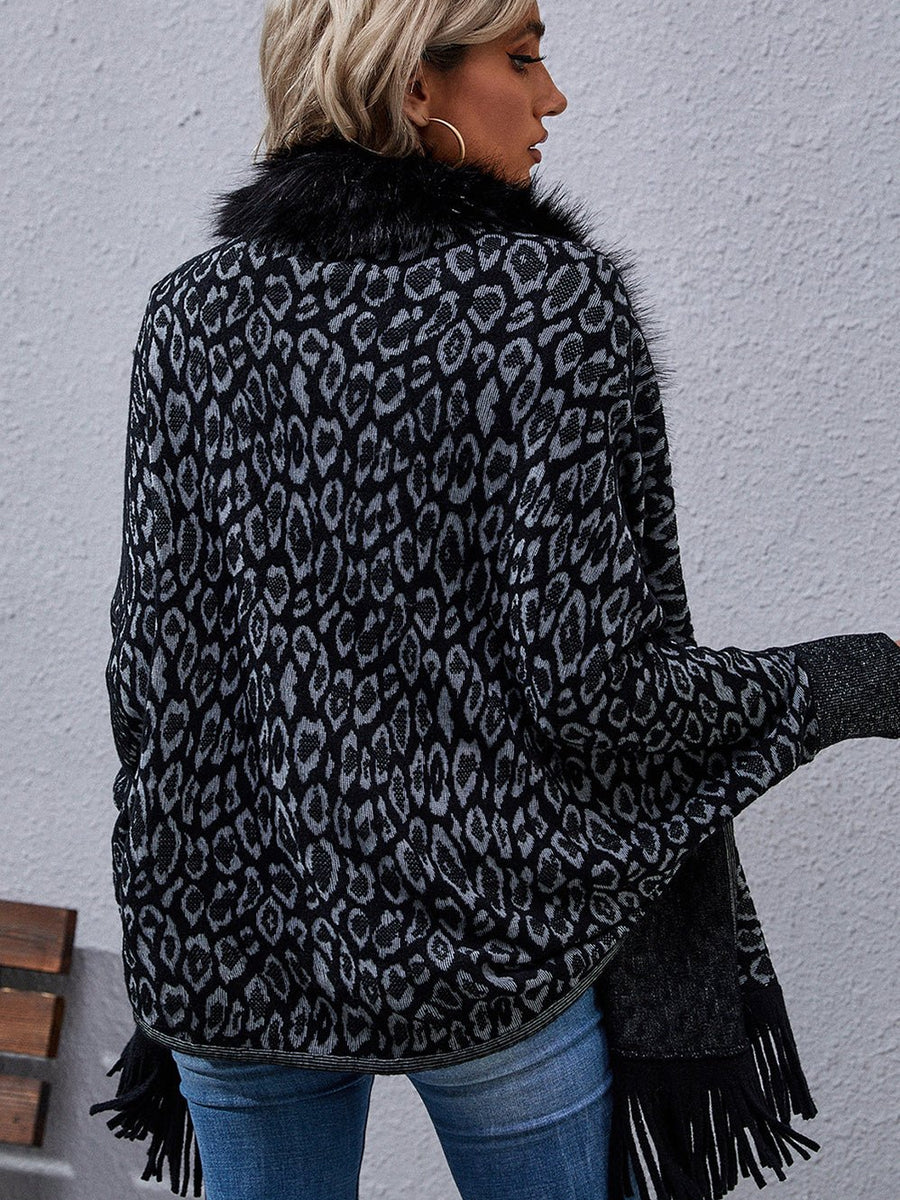 Leopard Fringe Detail Poncho - Opulent EmpireLeopard Fringe Detail PonchoOpulent EmpireClothing