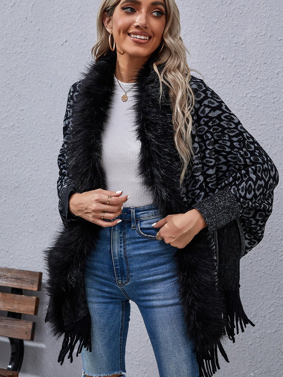 Leopard Fringe Detail Poncho - Opulent EmpireLeopard Fringe Detail PonchoOpulent EmpireClothing