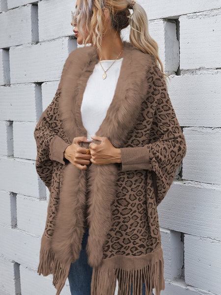 Leopard Fringe Detail Poncho - Opulent EmpireLeopard Fringe Detail PonchoOpulent EmpireClothing