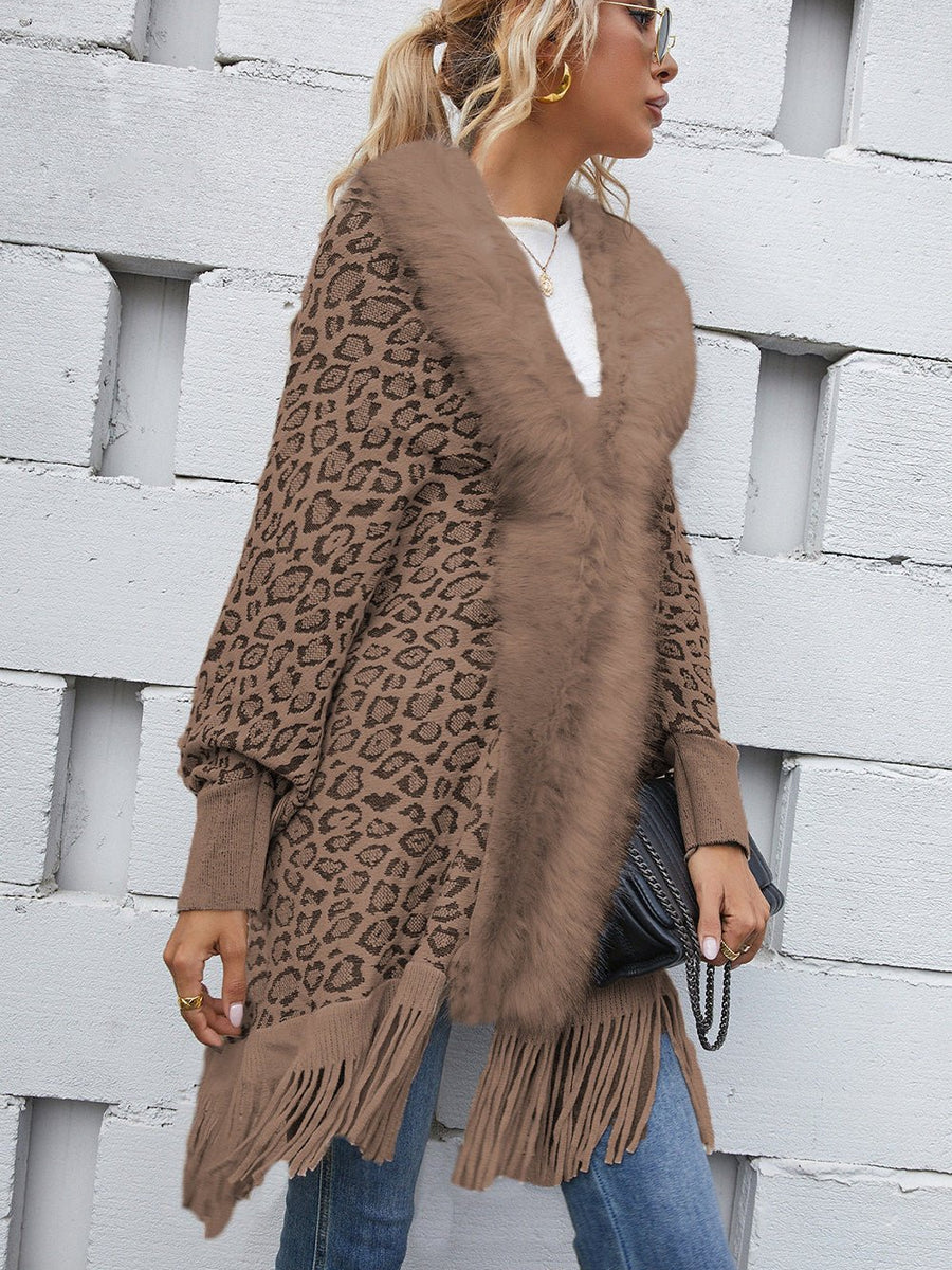 Leopard Fringe Detail Poncho - Opulent EmpireLeopard Fringe Detail PonchoOpulent EmpireClothing