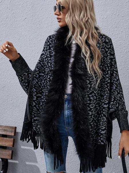 Leopard Fringe Detail Poncho - Opulent EmpireLeopard Fringe Detail PonchoOpulent EmpireClothing