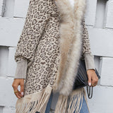 Leopard Fringe Detail Poncho - Opulent EmpireLeopard Fringe Detail PonchoOpulent EmpireClothing