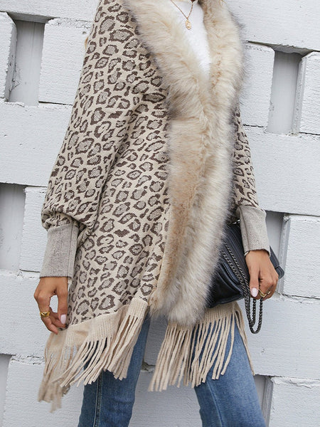 Leopard Fringe Detail Poncho - Opulent EmpireLeopard Fringe Detail PonchoOpulent EmpireClothing