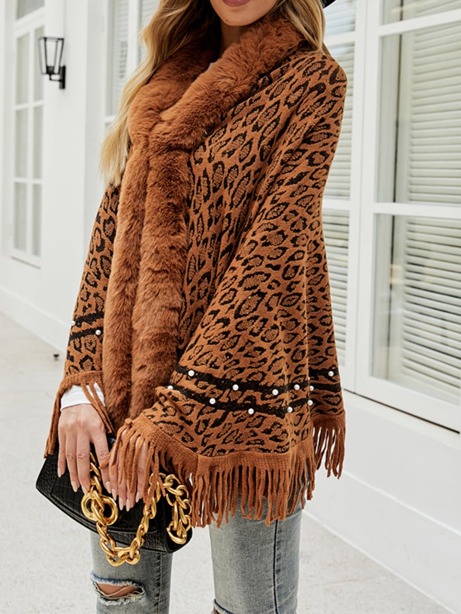 Leopard Fringe Hem Poncho - Opulent EmpireLeopard Fringe Hem PonchoOpulent EmpireClothing