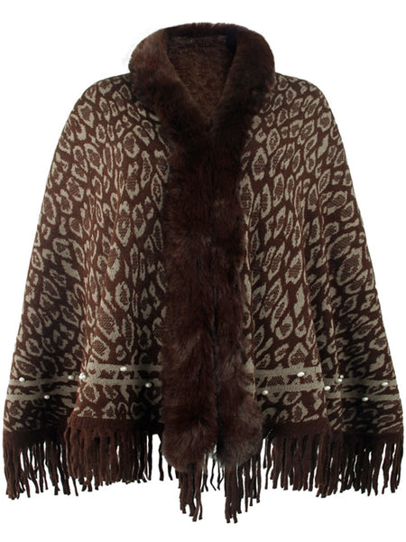 Leopard Fringe Hem Poncho - Opulent EmpireLeopard Fringe Hem PonchoOpulent EmpireClothing