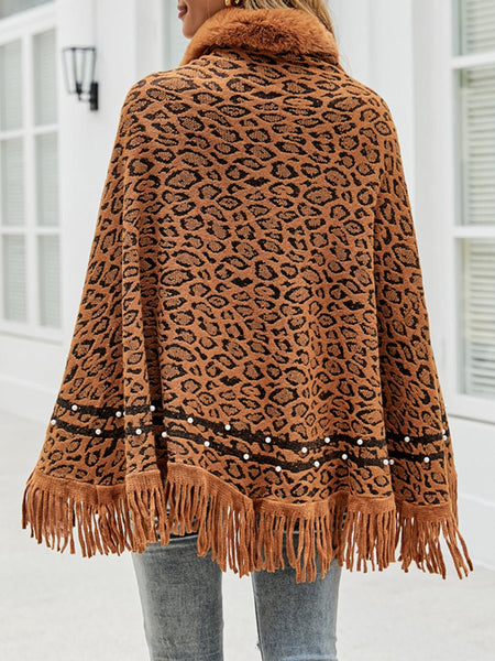 Leopard Fringe Hem Poncho - Opulent EmpireLeopard Fringe Hem PonchoOpulent EmpireClothing