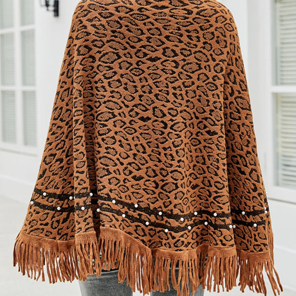 Leopard Fringe Hem Poncho - Opulent EmpireLeopard Fringe Hem PonchoOpulent EmpireClothing