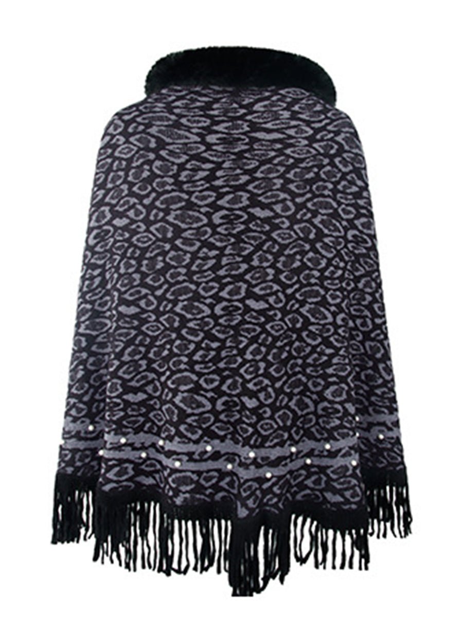 Leopard Fringe Hem Poncho - Opulent EmpireLeopard Fringe Hem PonchoOpulent EmpireClothing