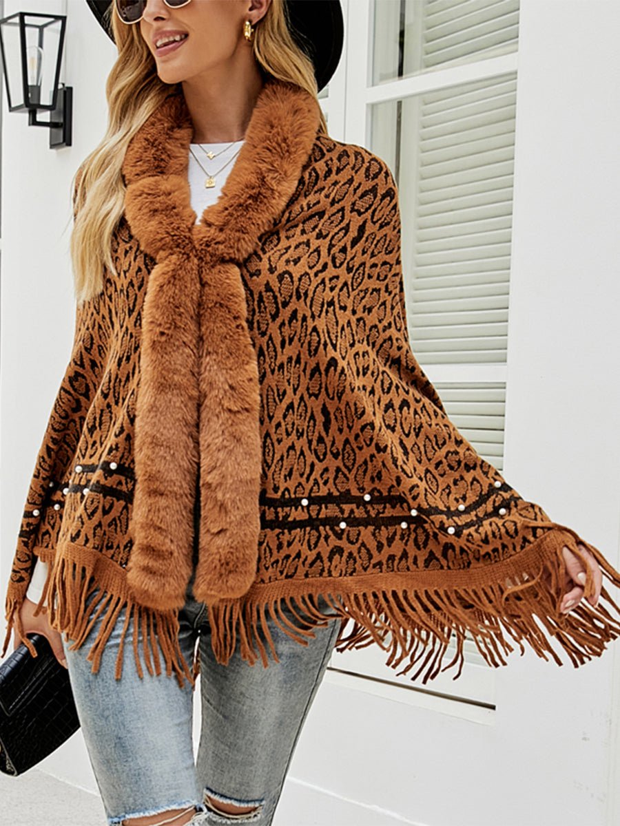 Leopard Fringe Hem Poncho - Opulent EmpireLeopard Fringe Hem PonchoOpulent EmpireClothing