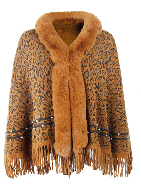 Leopard Fringe Hem Poncho - Opulent EmpireLeopard Fringe Hem PonchoOpulent EmpireClothing