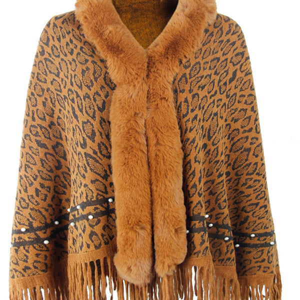 Leopard Fringe Hem Poncho - Opulent EmpireLeopard Fringe Hem PonchoOpulent EmpireClothing