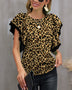 Leopard Round Neck Flounce Sleeve Blouse - Opulent EmpireLeopard Round Neck Flounce Sleeve BlouseOpulent Empire