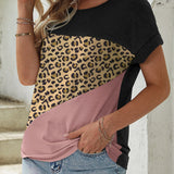 Leopard Round Neck Short Sleeve T-Shirt - Opulent EmpireLeopard Round Neck Short Sleeve T-ShirtOpulent Empire